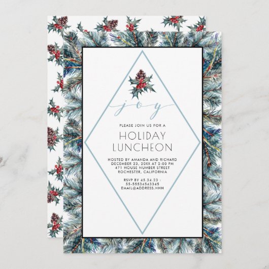 Aquarell Conifier und Pinecones Einladung (Vorne/Hinten)