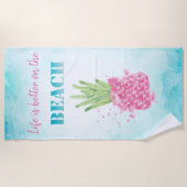 Aquarell Cool Rosa Ananas Strandtuch (Vorderseite)