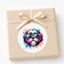 Aquarell Cooler Shih Tzu Hund mit Sonnenbrille