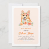 Aquarell Corgi Peach Florals Baby Dusche Einladung (Vorderseite)