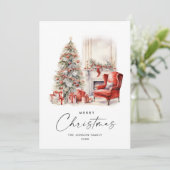 Aquarell Cosy Zuhause Weihnachtsbaum Feiertagskarte (Stehend Vorderseite)