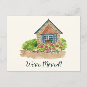 Aquarell Cottage Blumen Umzug Neue Adresse Postkarte