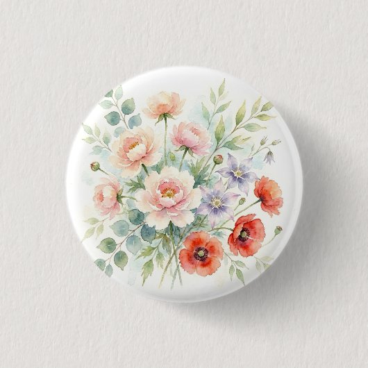 Aquarell Cottage-Garten-Wildblumenstrauß Button (Vorderseite)