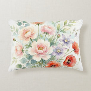 Aquarell Cottage-Garten Wildblumenstrauß Dekokissen