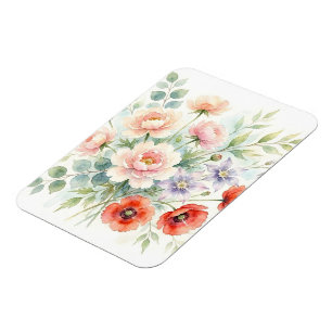 Aquarell Cottage-Garten-Wildblumenstrauß Magnet