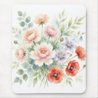 Aquarell Cottage-Garten Wildblumenstrauß Mousepad