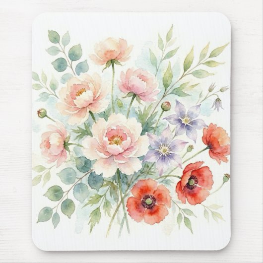 Aquarell Cottage-Garten Wildblumenstrauß Mousepad (Vorne)