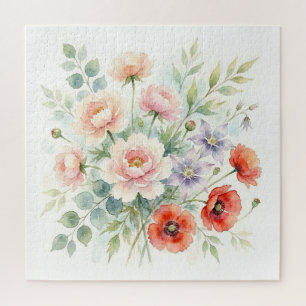 Aquarell Cottage-Garten-Wildblumenstrauß Puzzle