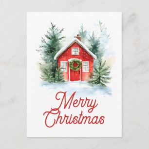 Aquarell Cottage Weihnachtskarte Feiertagspostkarte