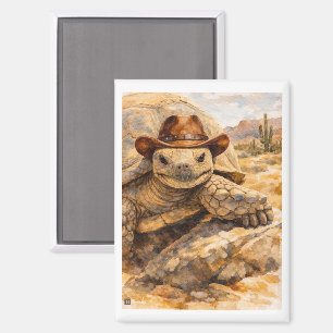 Aquarell-Cowboy-Schildkröte in der Wüste Magnet