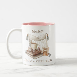 Aquarell Cozy Reader Buchliebhaber Spruch Name Zweifarbige Tasse