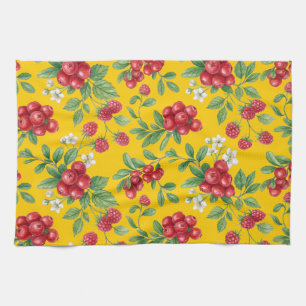 Aquarell-Cranberry- und Himbeer-Blumenmuster Geschirrtuch