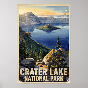 Aquarell Crater Lake National Park Retro Poster