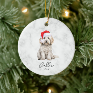 Aquarell-Cream-Parti-Goldendoodle-Hundebild Keramik Ornament