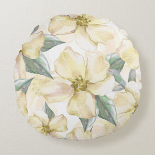 Aquarell-Creme-Blume - Neutrale Blüte Rundes Kissen