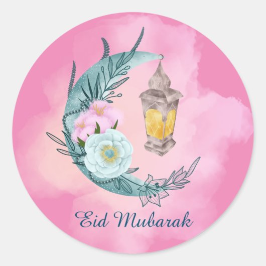 Aquarell Crescent Eid Mubarak Pink Aufkleber (Vorderseite)