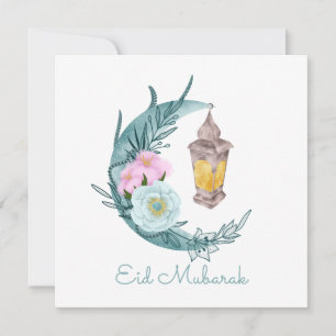 Aquarell Crescent Eid Mubarak White Holiday Card Feiertagskarte