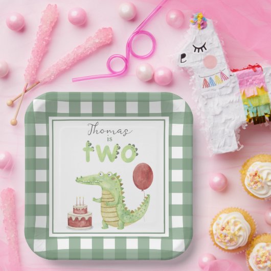Aquarell Crocodile 2. Geburtstag Pappteller (Party)