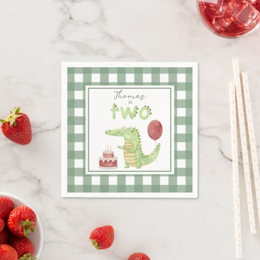 Aquarell Crocodile 2. Geburtstag Serviette (Beispiel)