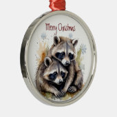 Aquarell Cuddling Raccoon Art Ornament Aus Metall (Rechts)