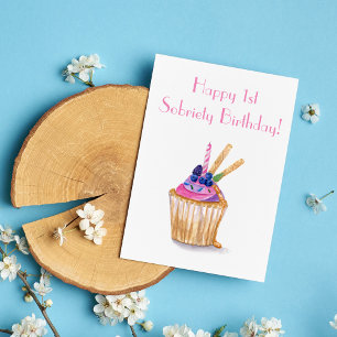 Aquarell-Cupcake Erste Nüchternheitsfeier Karte