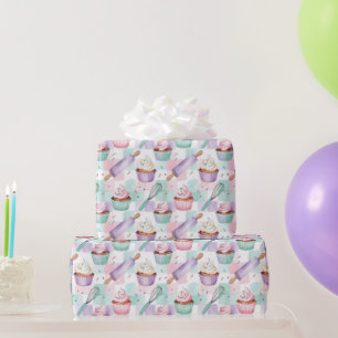 Aquarell-Cupcake Lavendel-Pastell-Backen Geschenkpapier