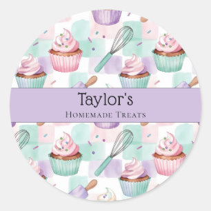 Aquarell-Cupcake-Lavendel-Teal-Cupcake-Topp  Runder Aufkleber