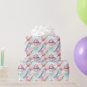 Aquarell-Cupcake-Muster Pastellrosa  Geschenkpapier