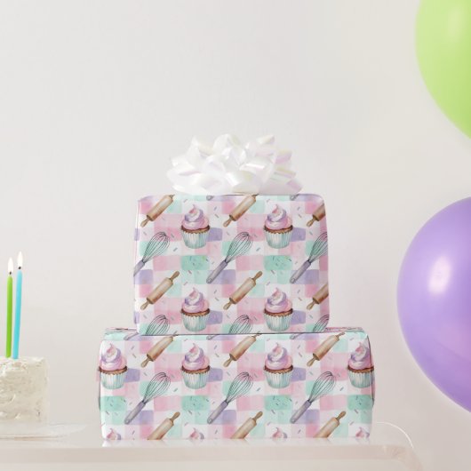 Aquarell-Cupcake-Muster Pastellrosa Geschenkpapier (Partygeschenke)