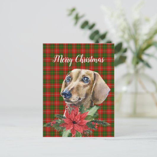 Aquarell Dackel Hund Weihnachten Postkarte (Stehend Vorderseite)