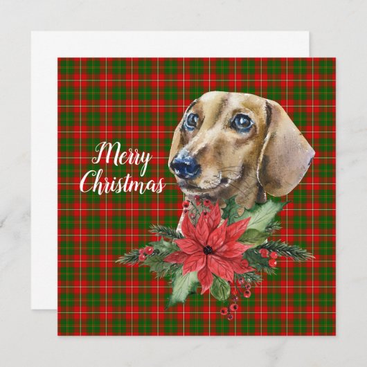 Aquarell Dackel Hund Weihnachtsflachkarte (Vorne/Hinten)