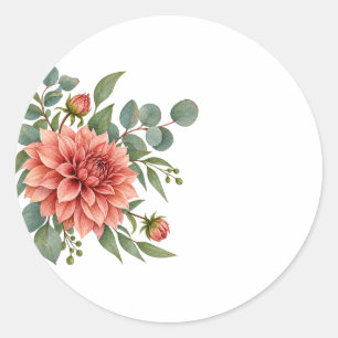 Aquarell-Dahlie-Eukalyptus-Florist Runder Aufkleber