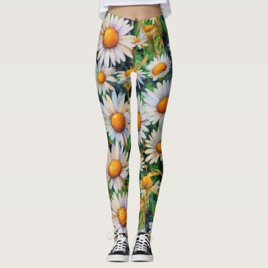 Aquarell Daisy Blume Garten Leggings (Vorderseite)
