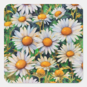 Aquarell Daisy Blume Garten Quadratischer Aufkleber