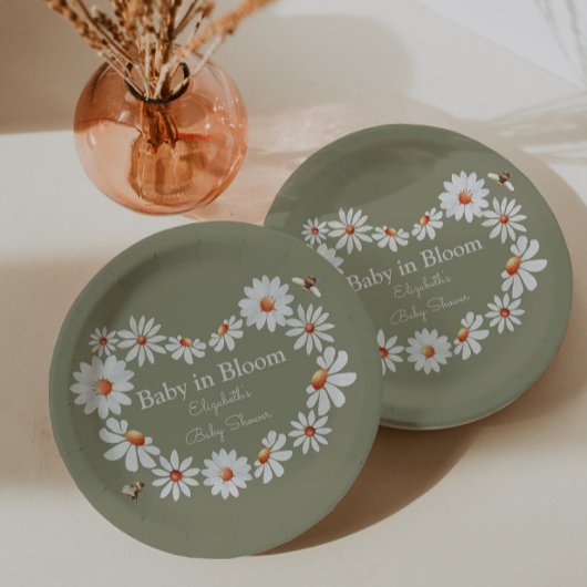 Aquarell Daisy & Bumble Bee Baby Dusche Pappteller