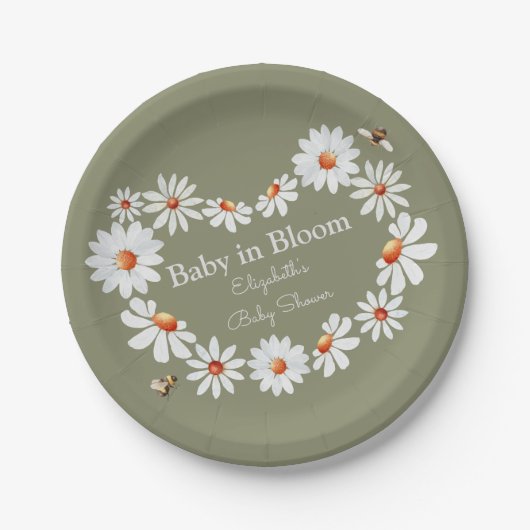 Aquarell Daisy & Bumble Bee Baby Dusche Pappteller (Vorderseite)