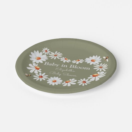 Aquarell Daisy & Bumble Bee Baby Dusche Pappteller (Schrägansicht)