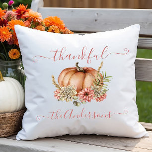 Aquarell Dankbares Herbst Kürbis Floral Kissen