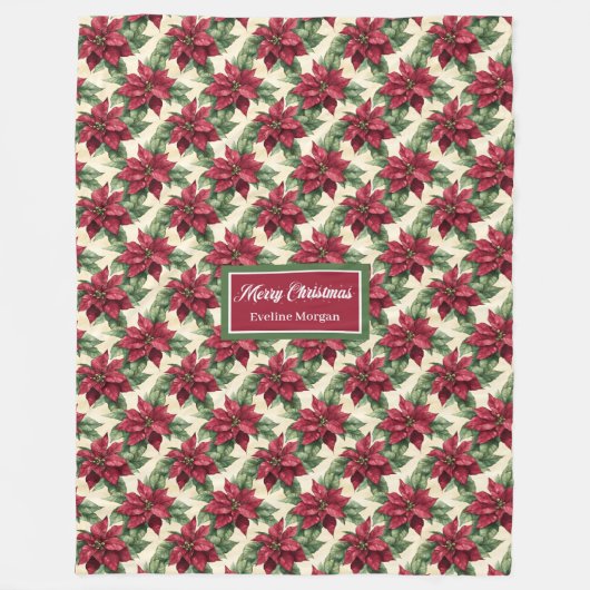 Aquarell Deep Red Poinsettia Sage Green Mutation Fleecedecke (Vorderseite)