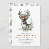 Aquarell Deer Poinsettia Wreath Weihnachtsfest Par Einladung (Vorne/Hinten)