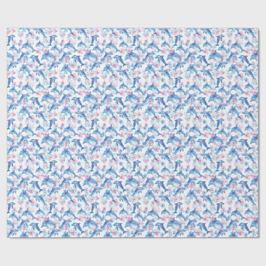 Aquarell Delfin Blumenmuster Geschenkpapier (Flach)
