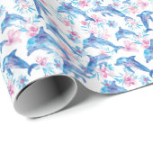 Aquarell Delfin Blumenmuster Geschenkpapier (Rolleneckpunkt)