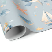 Aquarell-Delfin-Nahtloses Muster Geschenkpapier (Rolleneckpunkt)