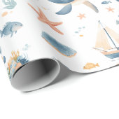 Aquarell-Delfin-Nahtloses Muster Geschenkpapier (Rolleneckpunkt)