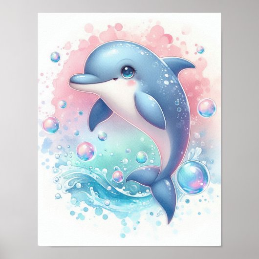Aquarell-Delfin Poster (Vorne)