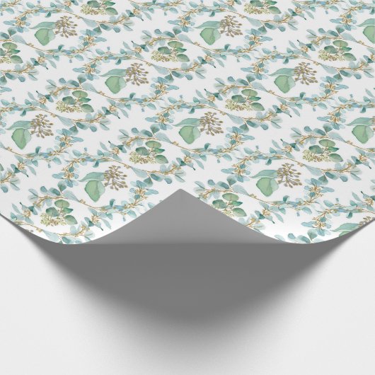 Aquarell Deluxe Eucalyptus - weißer Boden Geschenkpapier (Ecke)