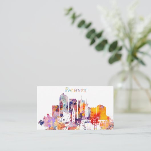 Aquarell-Denver-Stadt-Skyline Visitenkarte (Stehend Vorderseite)