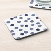 Aquarell Der blaue Polka-Punkt. Getränkeuntersetzer (Linke Seite)