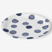 Aquarell Der blaue Polka-Punkt. Pappteller (Schrägansicht)