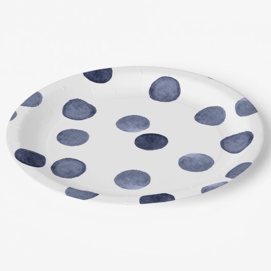 Aquarell Der blaue Polka-Punkt. Pappteller (Schrägansicht)